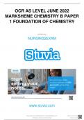 OCR AS LEVEL JUNE 2022 MARKSHEME CHEMISTRY B PAPER 1 FOUNDATION OF CHEMISTRY written by NURSING2EXAM www.stuvia.com Downloaded by: NURSING2EXAM | mianom265@gmail.com Distribution of this document is illegal Want to earn $1.236 extra per year? Distribution