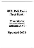 hesi exit exam test bank 2 versions, 800+ Questions And Answers Graded A+