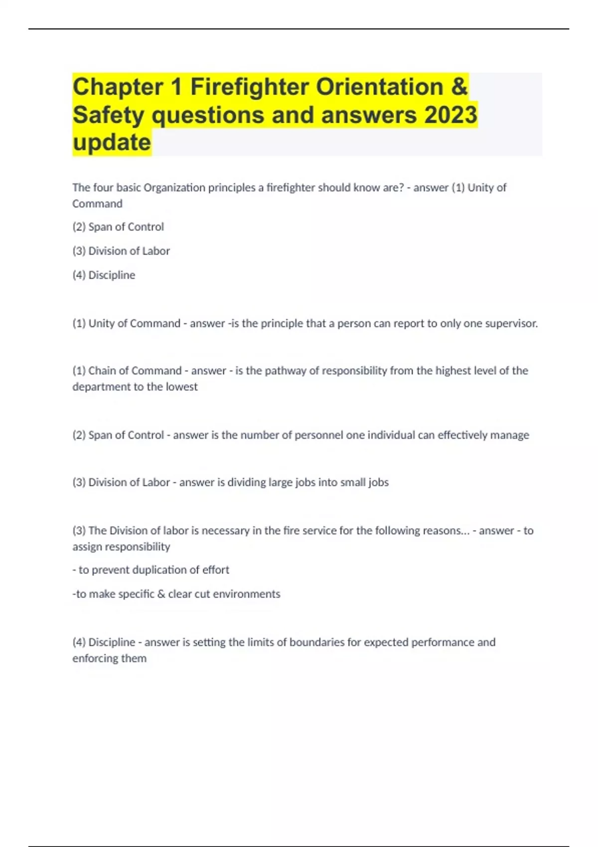 Chapter 1 Firefighter Orientation & Safety questions and answers 2023