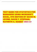 TEST BANK FOR STATISTICS FOR MANAGERS USING MICROSOFT EXCEL, 9TH EDITION BY DAVID M. LEVINE, DAVID F. STEPHAN, KATHRYN A. SZABAT 2023 A+