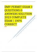 DMV PERMIT EXAM 3 QUESTIONS & ANSWERS SOLUTION  2023 COMPLETE EXAM | 100% CORRECT