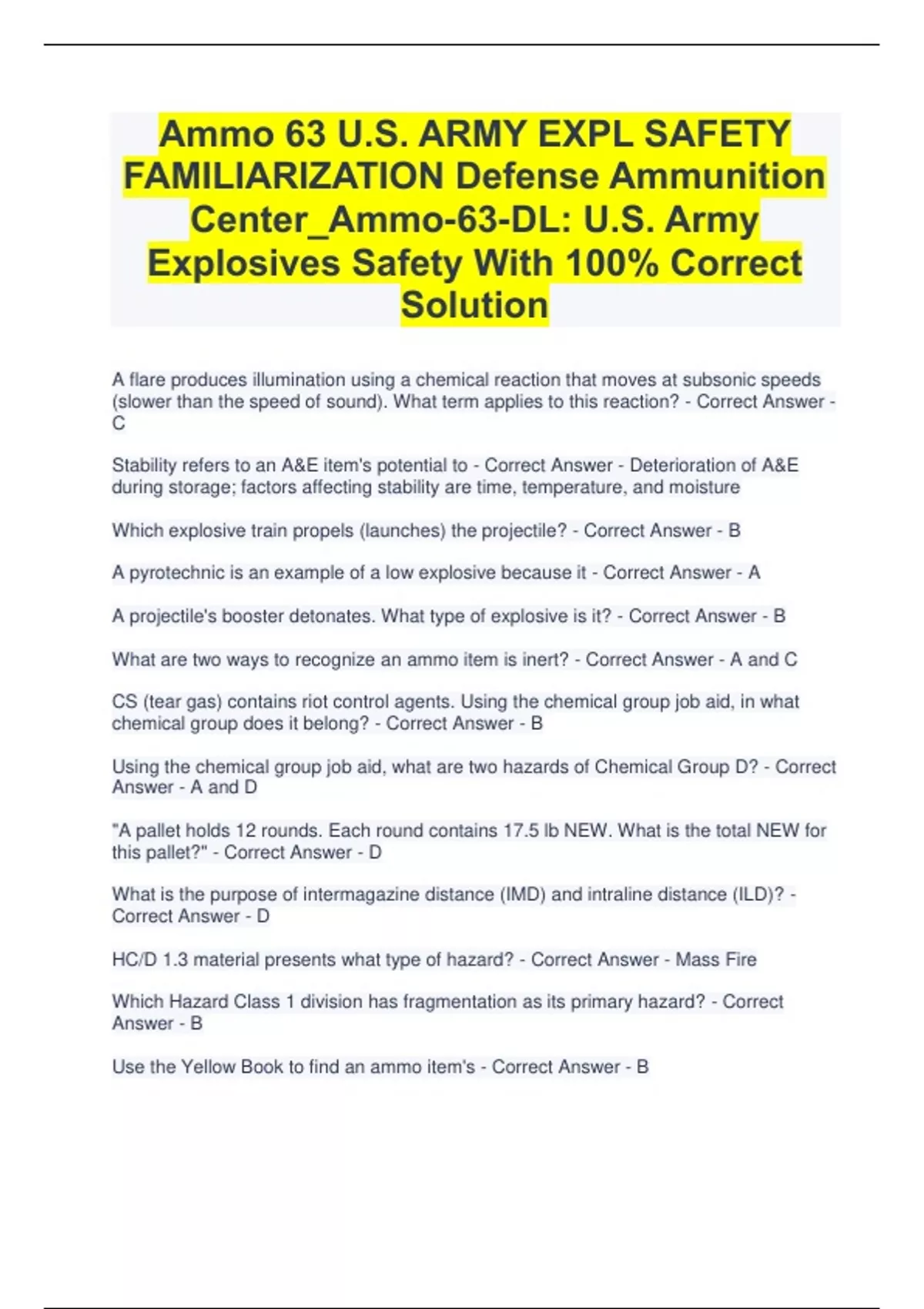 Ammo 63 U.S. ARMY EXPL SAFETY FAMILIARIZATION Defense Ammunition Center ...