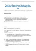 Test Bank Essentials of Understanding Abnormal Behavior 3rd Edition byDavid Sue