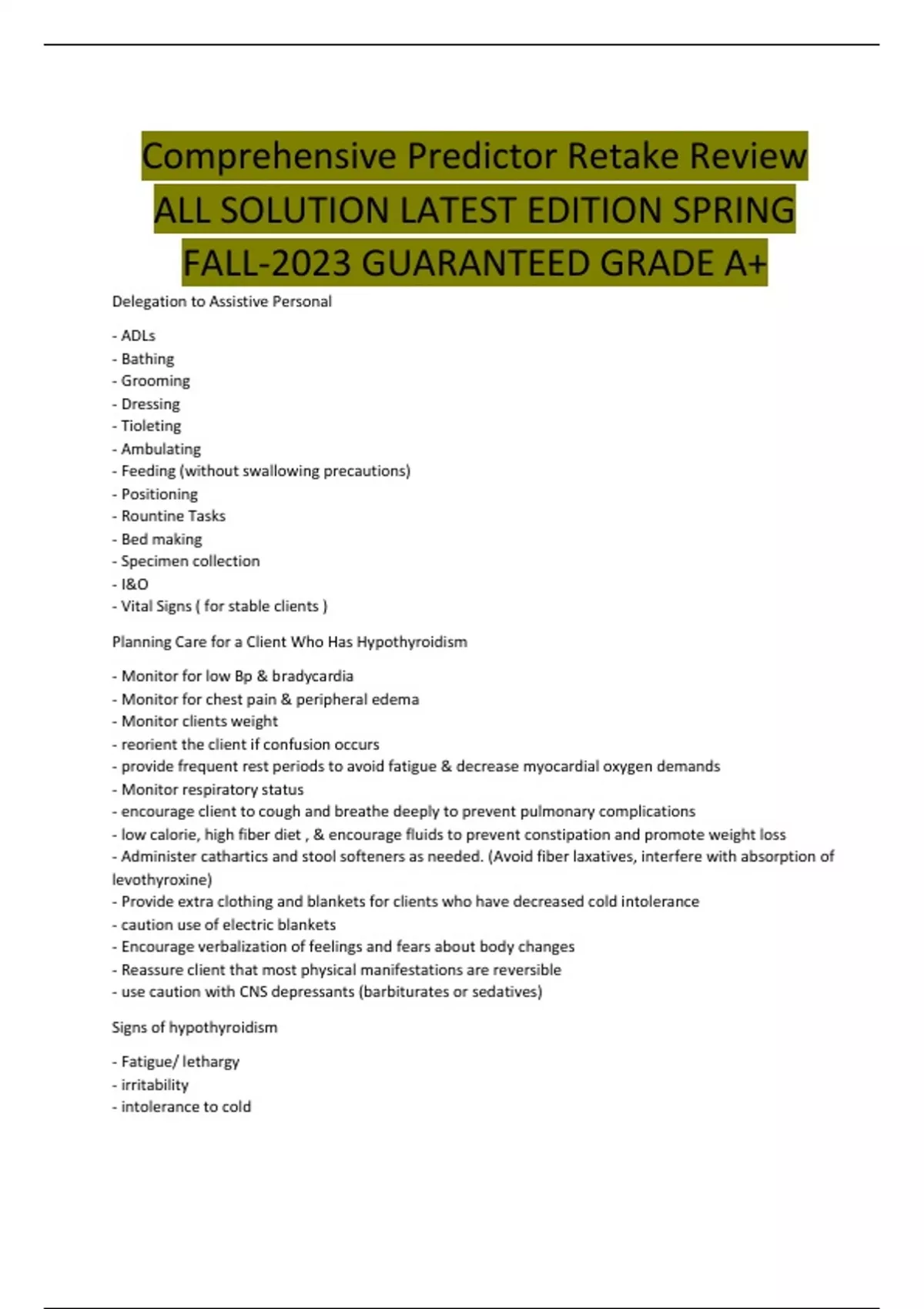 Comprehensive Predictor Retake Review ALL SOLUTION LATEST EDITION ...