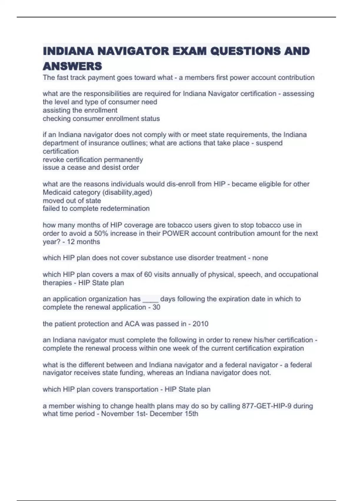 INDIANA NAVIGATOR EXAM QUESTIONS AND ANSWERS INDIANA NAVIGATOR