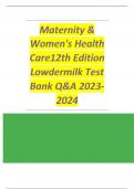Maternity & Women's Health Care12th Edition Lowdermilk Test Bank Q&A 2023-2024