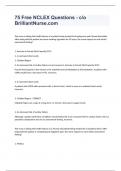 75 Free NCLEX Questions - c&sol;o BrilliantNurse&period;com exam 2023 with 100&percnt; correct  answers
