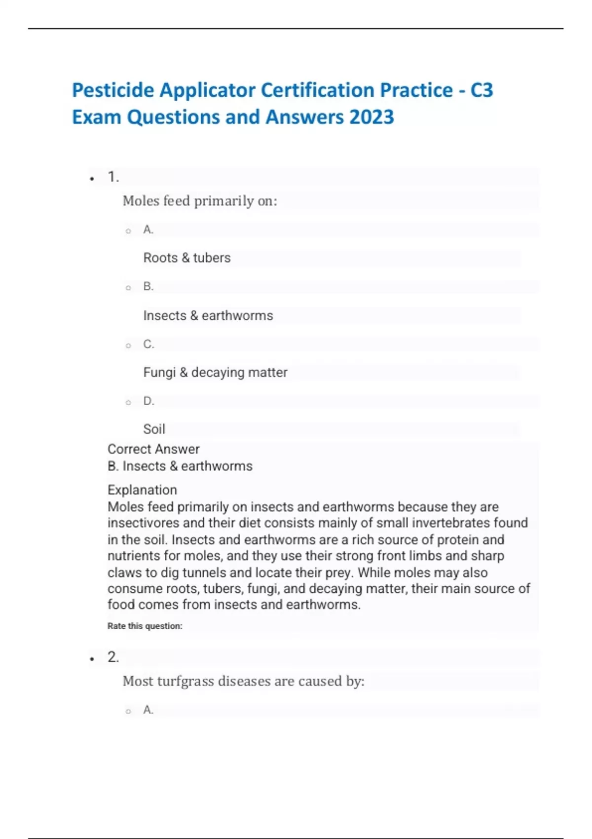 Pesticide Applicator Certification Practice C3 Exam Questions and Answers 2023 Pesticide