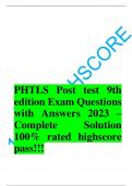 PHTLS Post test 9th edition Exam Questions with Answers 2023 &ndash; Complete Solution 100&percnt; rated highscore pass&excl;&excl;&excl;