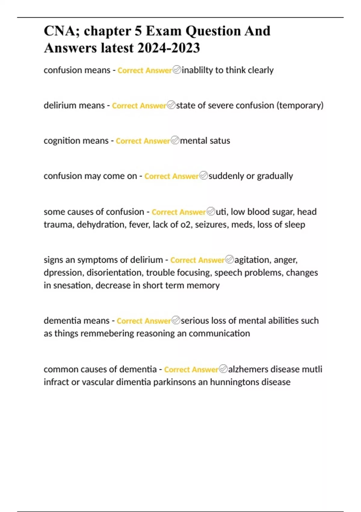 Cna Chapter 5 Exam Question And Answers Latest Cna Chapter 5 Exa