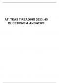 ATI TEAS 7 READING 2023; 45 QUESTIONS & ANSWERS