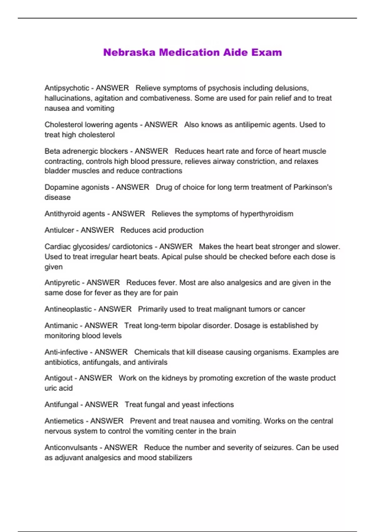 Nebraska Medication Aide Exam 2023 with complete solutions Certified