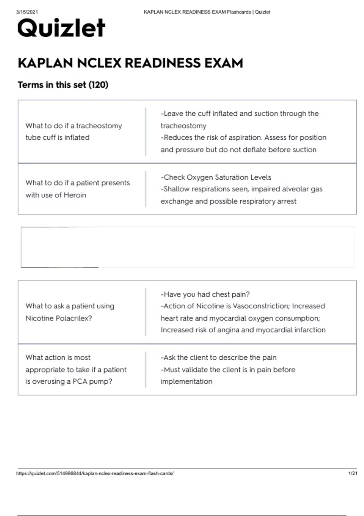 KAPLAN NCLEX READINESS EXAM Flashcards Quizlet - Bsn Nursing 