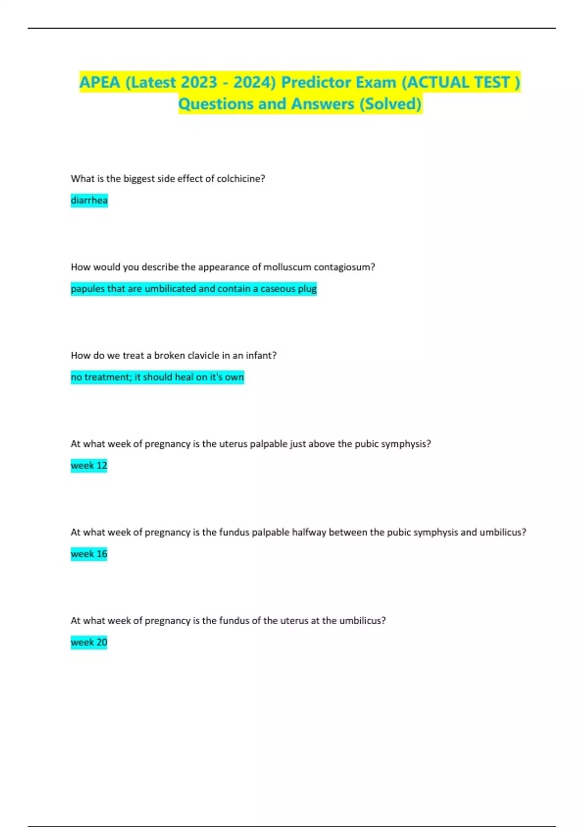 APEA (Latest ) Predictor Exam (ACTUAL TEST ) Questions and Answers ...
