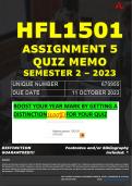 HFL1501 ASSIGNMENT 5 QUIZ MEMO - SEMESTER 2 - 2023 - UNISA - DUE DATE: - 11 OCTOBER 2023 (100% PASS - GUARANTEED)