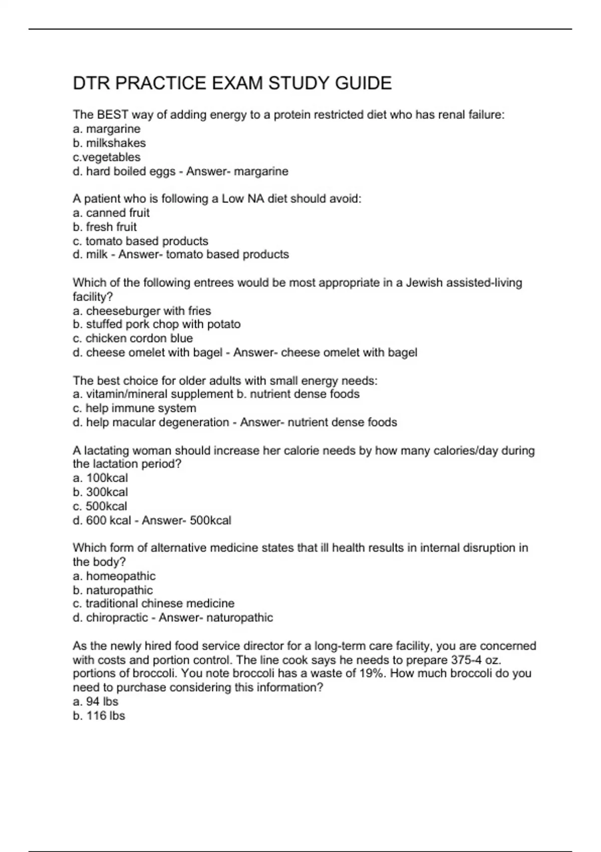 DTR Practice Exam Study Guide - DTR - Stuvia US