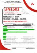 LIN1502 ASSIGNMENT 3 MEMO - SEMESTER 2 - 2023 - UNISA - (UNIQUE NUMBER: - 774759) (DISTINCTION GUARANTEED) – DUE DATE:- 17 SEPTEMBER 2023