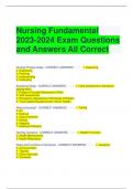 Nursing Fundamental 2023-2024 Exam Questions and Answers All Correct