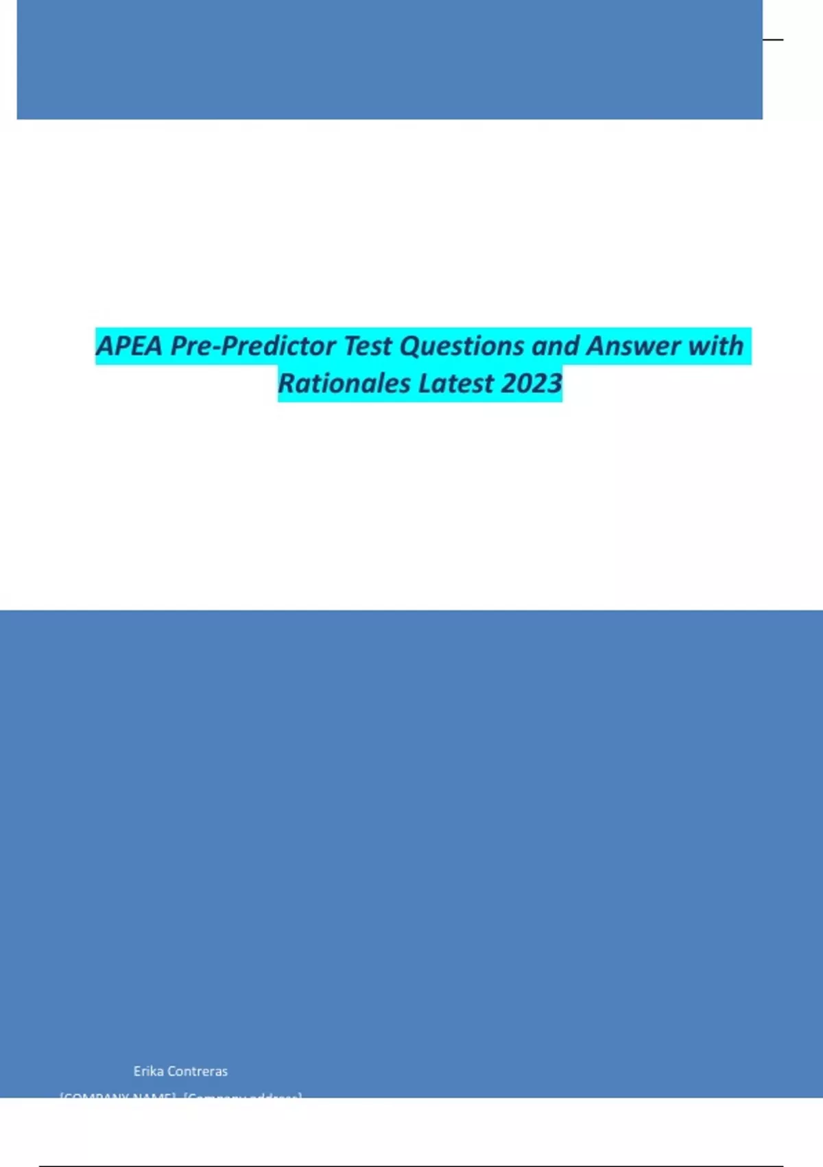 APEA PrePredictor Test Questions and Answer with Rationales Latest