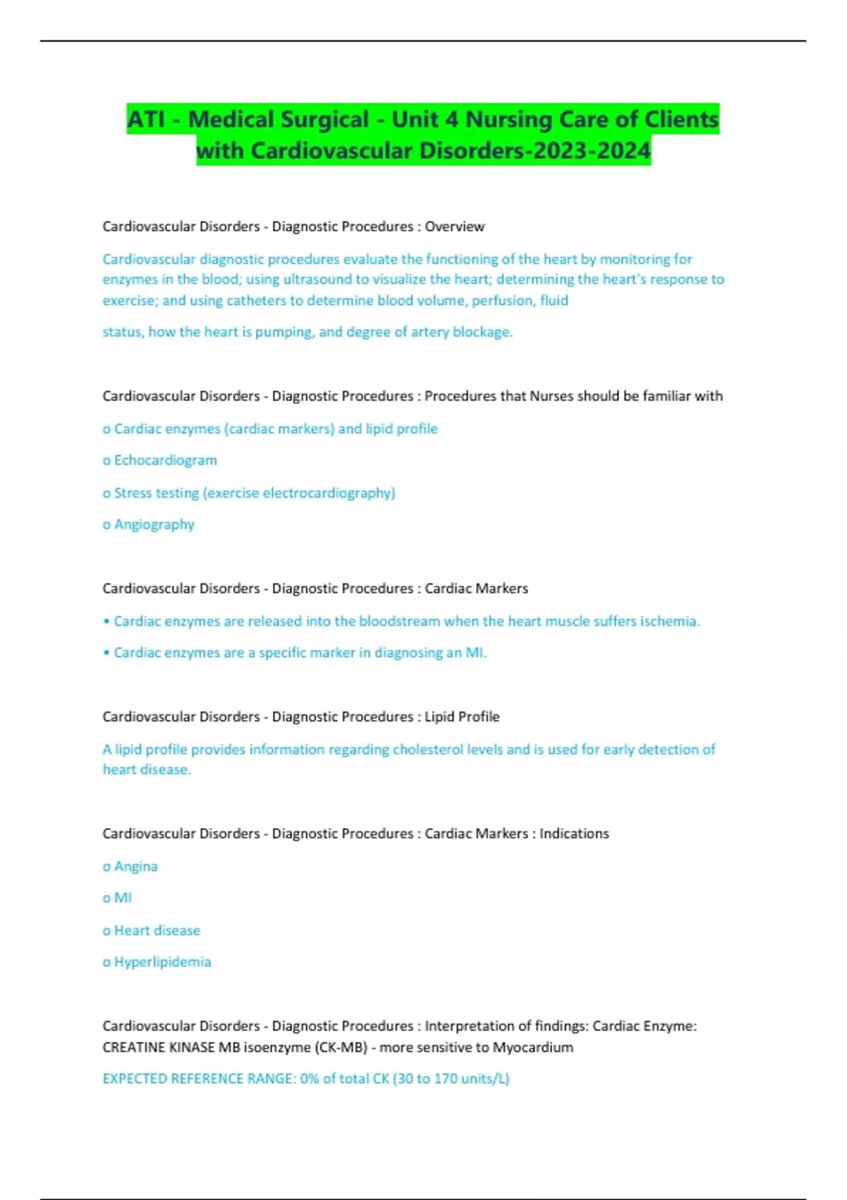 ATI - Medical Surgical - Unit 4 Nursing Care of Clients with ...