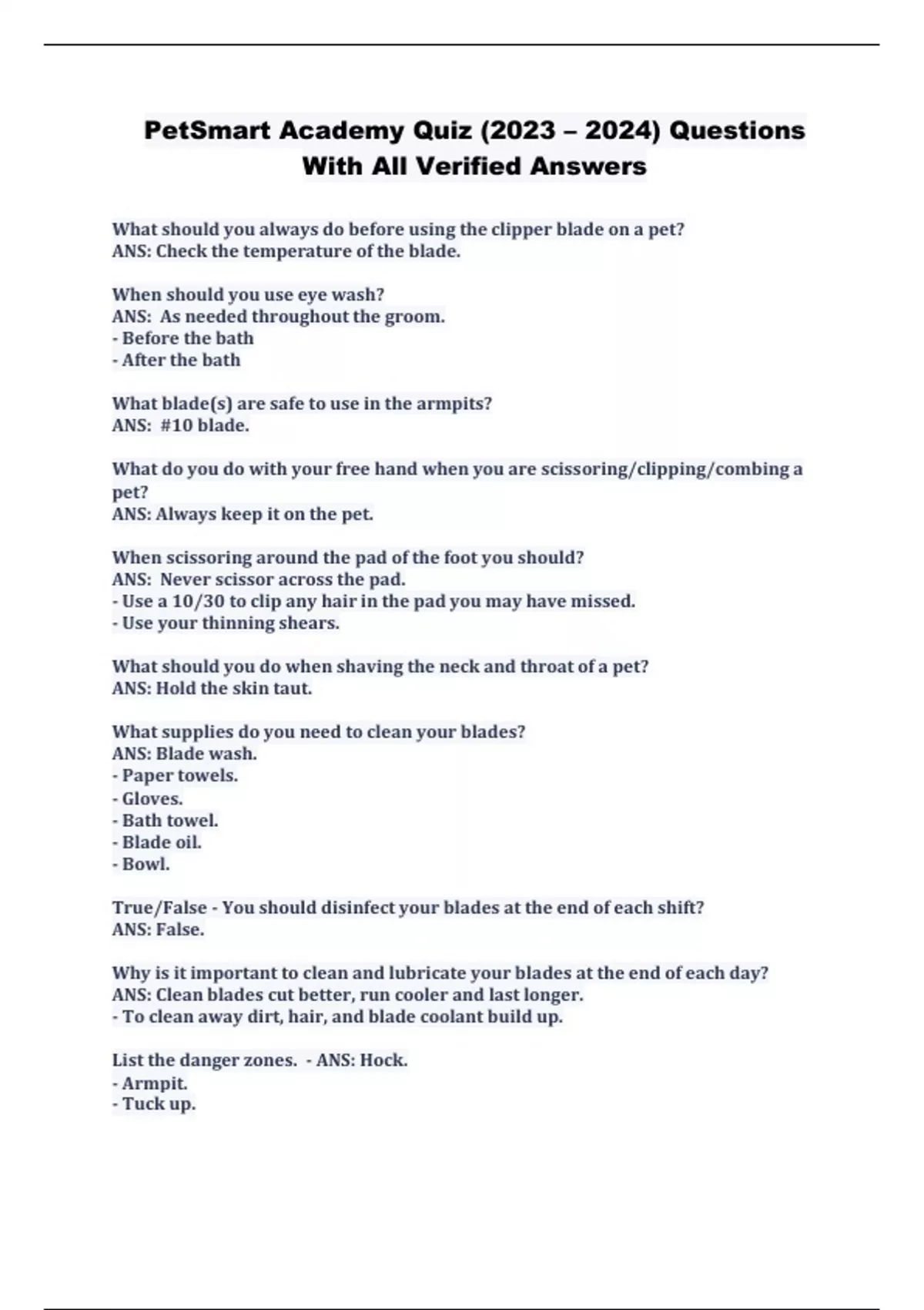 PetSmart Academy Quiz (2023 2024) Questions With All Verified Answers PetSmart Stuvia US