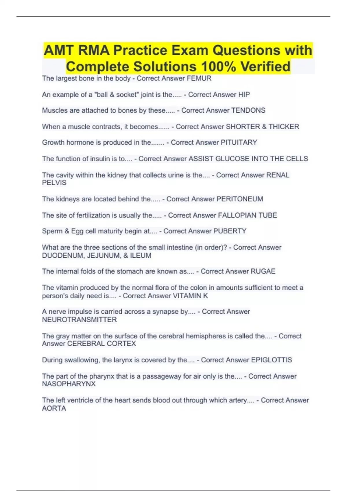 AMT RMA AND RMA COMPLETE EXAM BUNDLE 2023/2024 WITH COMPLETE SOLUTIONS