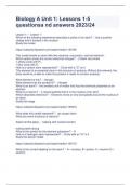Biology A Unit 1&colon; Lessons 1-5 questionsa nd answers 2023&sol;24