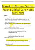 Domain of Nursing Practice Week 1 Critical Care Notes 2023-2024