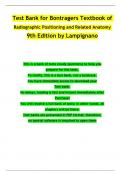 TEST BANK For Bontragers Textbook of Radiographic Positioning and Related Anatomy 9th Edition by Lampignano &vert; Complete Chapter's 1 - 20 &vert; 100 &percnt; Verified