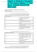 Kaplan & Sadock's Synopsis of Psychiatry Edition 12 Test Bank- GRADE BOOSTER  2023-2024