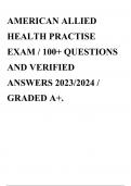 AMERICAN ALLIED HEALTH PRACTISE EXAM / 100+ QUESTIONS AND VERIFIED ANSWERS 2023/2024 / GRADED A+.