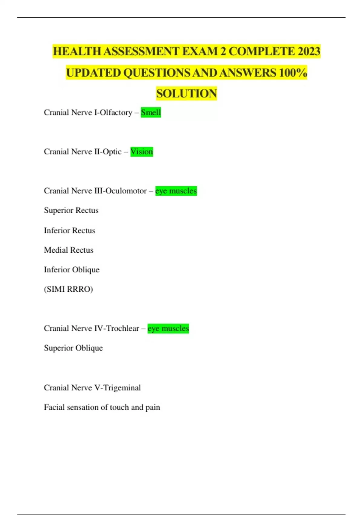 HEALTH ASSESSMENT EXAM 2 COMPLETE 2023 UPDATED QUESTIONS AND ANSWERS ...