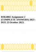 RSK4802 Assignment 2 (COMPLETE ANSWERS) 2023 - DUE 23 October 2023.