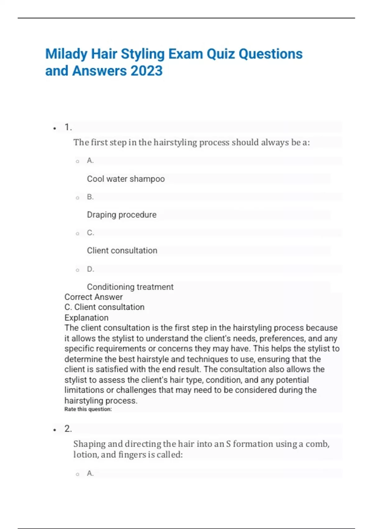 Milady Hair Styling Exam Quiz Questions and Answers 2023 Milady