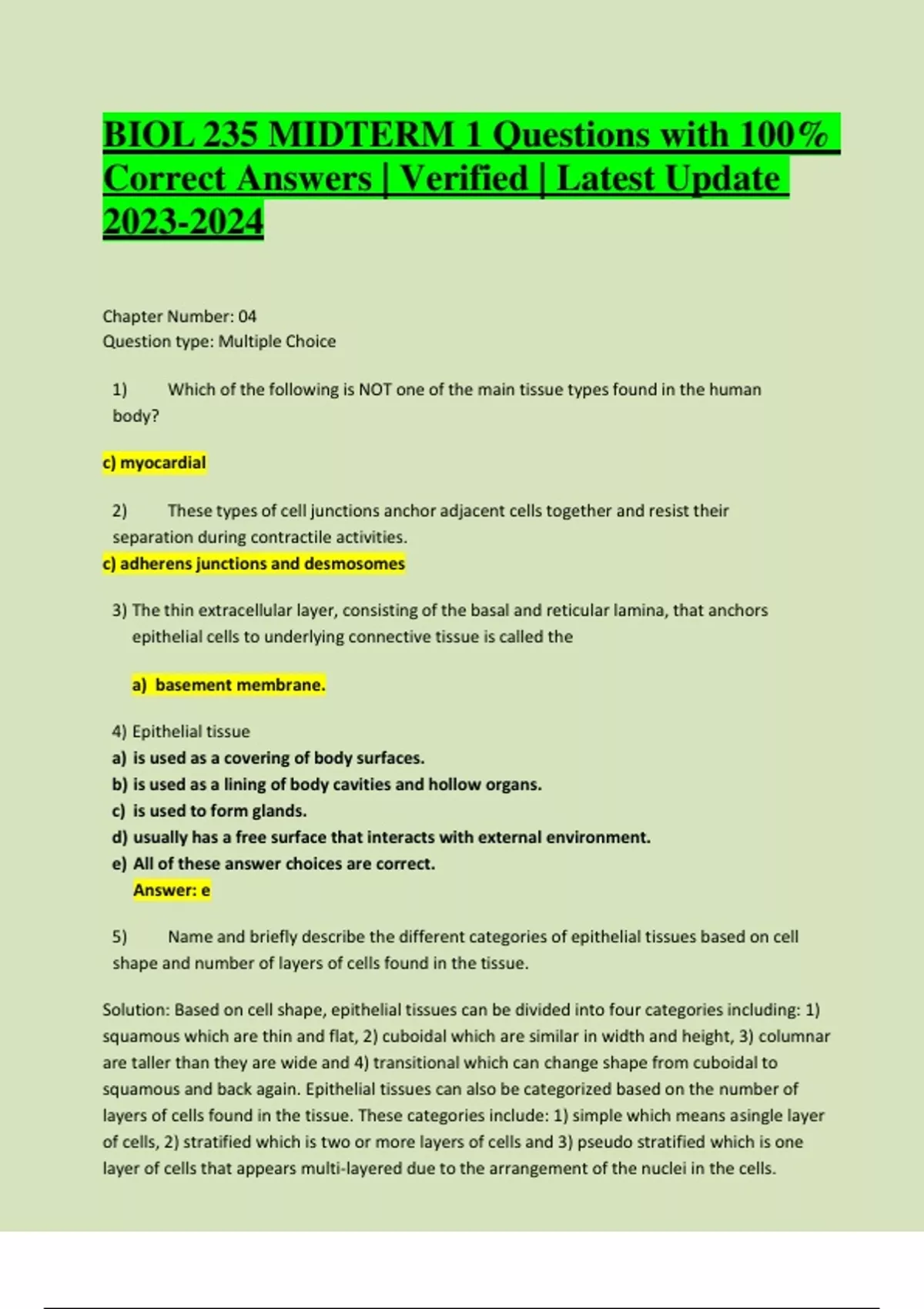 BIOL 235 MIDTERM 1 Questions with 100% Correct Answers | Verified ...