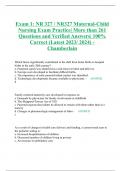 Exam 1: NR 327 / NR327 Maternal-Child Nursing Exam Practice| More than 261 Questions and Verified Answers| 100% Correct (Latest 2023/ 2024) - Chamberlain