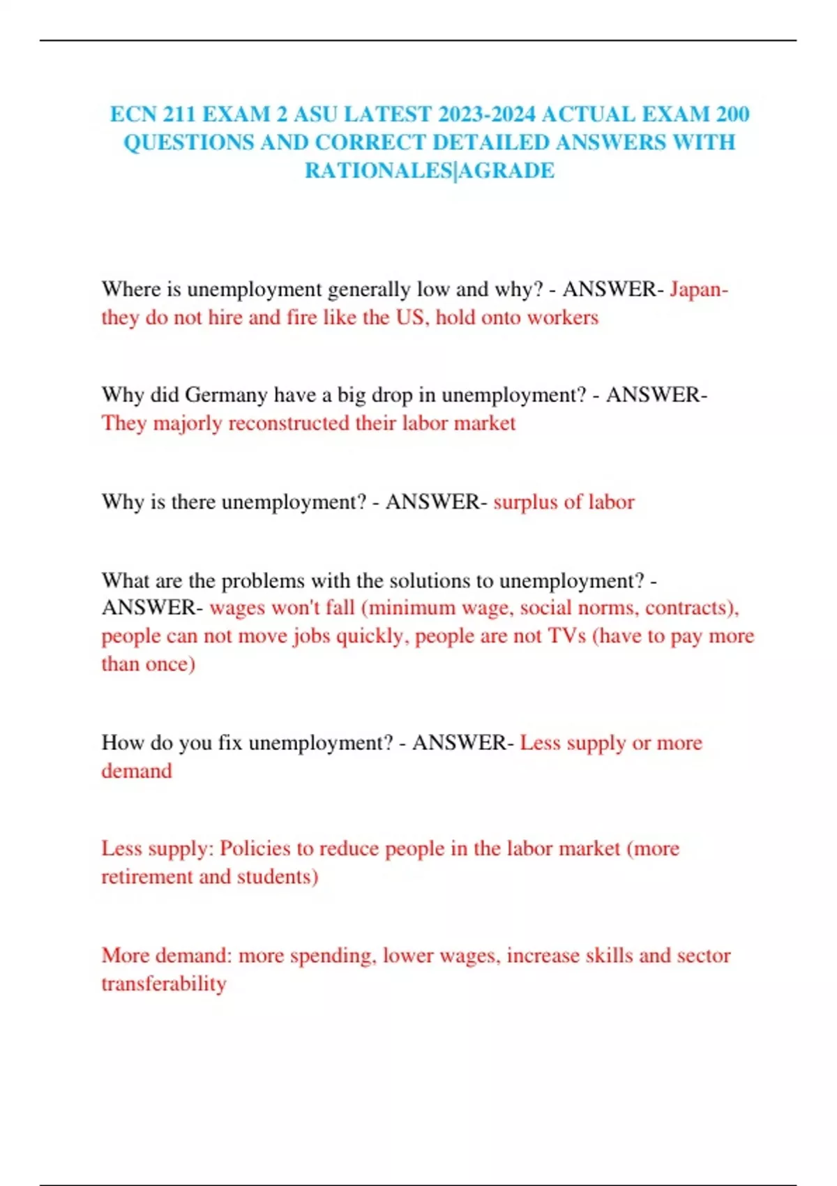 ECN 211 EXAM 2 ASU LATEST ACTUAL EXAM 200 QUESTIONS AND CORRECT ...