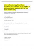 Intro to Psychology Final Exam questions and answers 2023 updated & verified already graded A+(VERIFIED FOR ACCURACY)