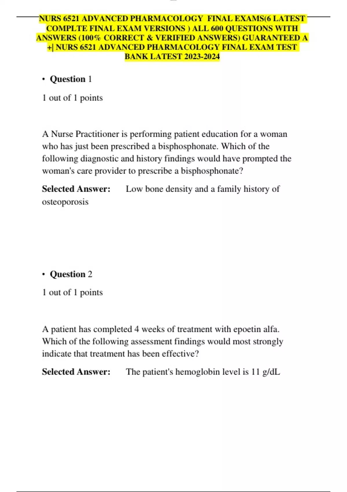 NURS 6521 ADVANCED PHARMACOLOGY FINAL EXAMS(6 LATEST COMPLETE FINAL ...