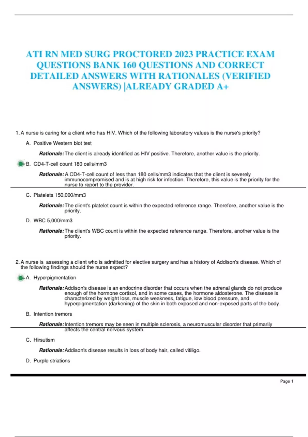ATI RN MED SURG PROCTORED 2023 PRACTICE EXAM QUESTIONS BANK 160 ...
