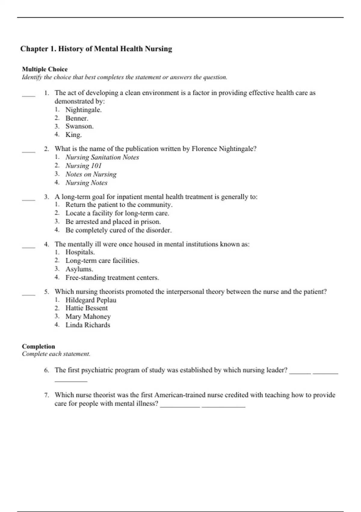 Test Bank for Mental Health Nursing by Gorman Neebs and Anwar 5th ...