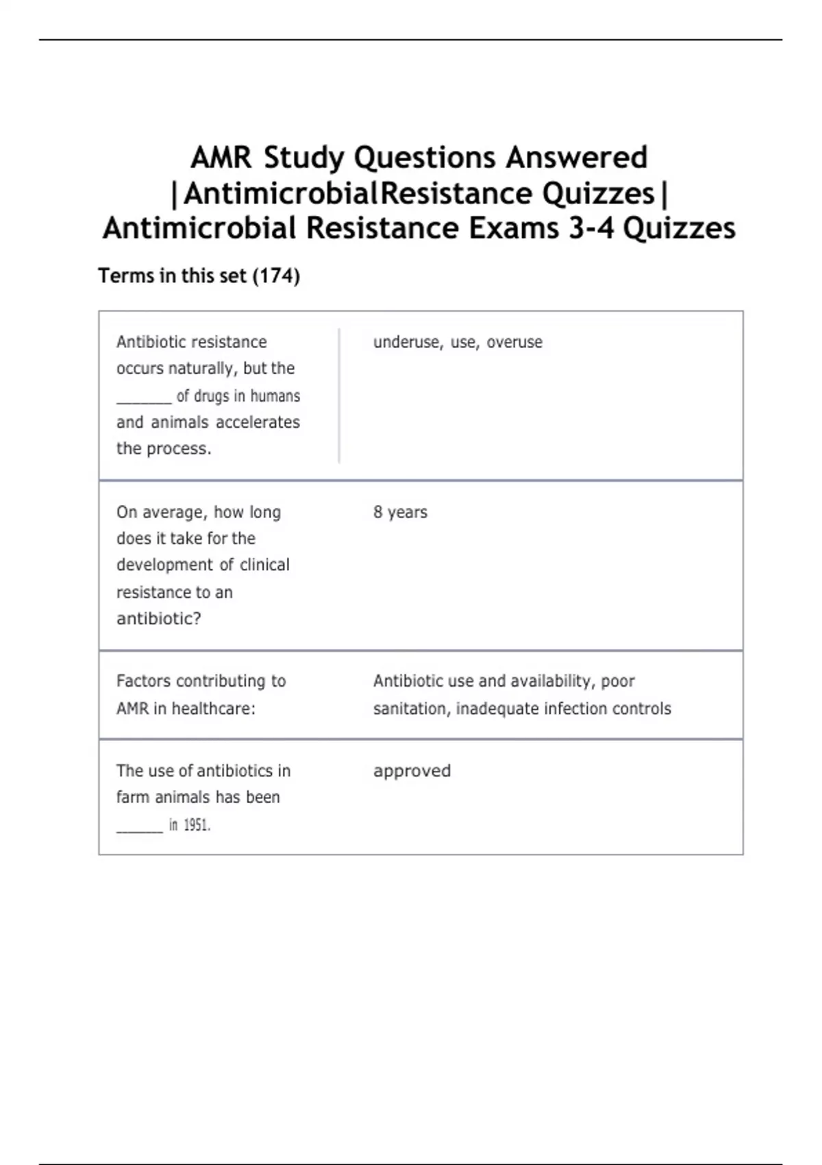AMR Study Questions Answered Antimicrobial Resistance Quizzes Antimicrobial Resistance Exams 3