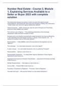 Humber Real Estate - Course 2, Module 1, Explaining Services Available to a Seller or Buyer 2023 with complete solution