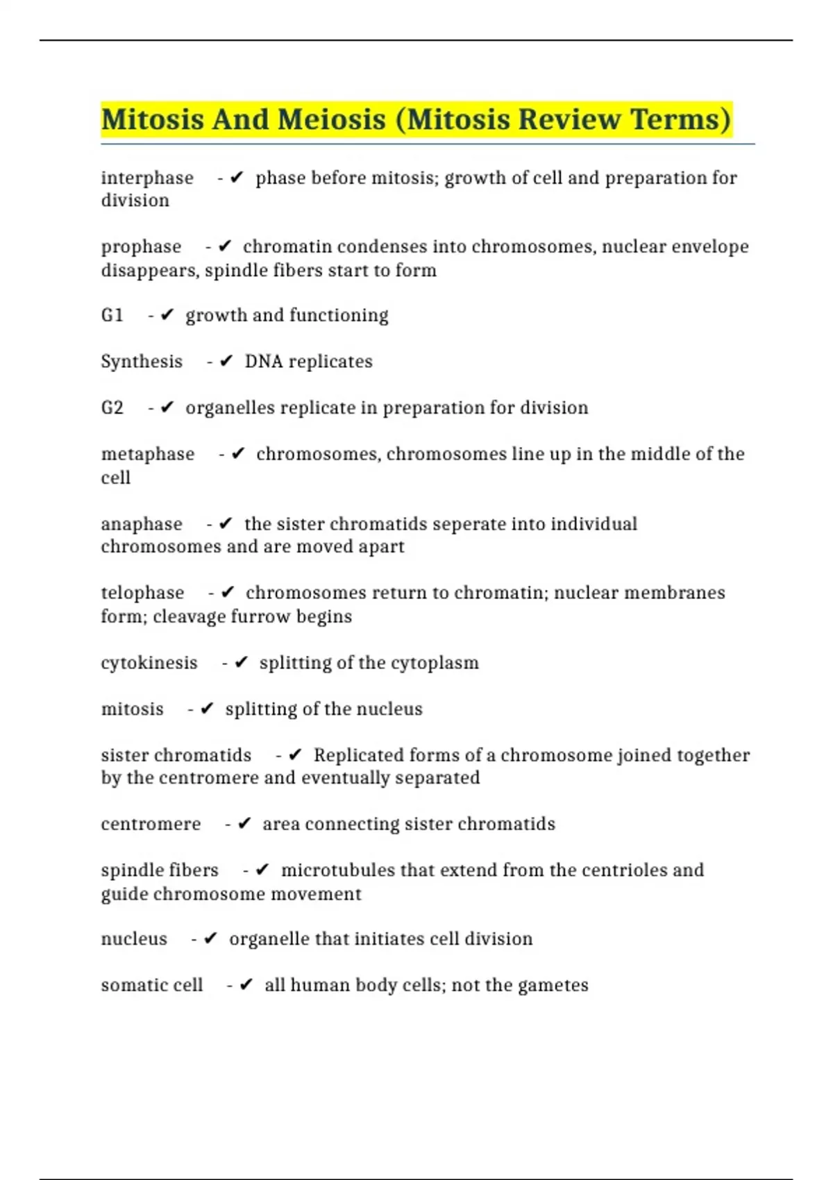 Mitosis And Meiosis (Mitosis Review Terms) - Meiosis - Stuvia US