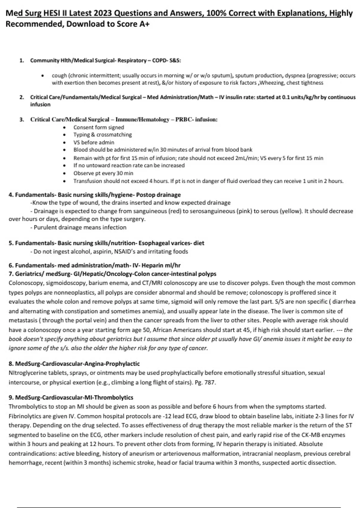 Med Surg HESI II Latest 2023 Questions and Answers, 100% Correct with ...