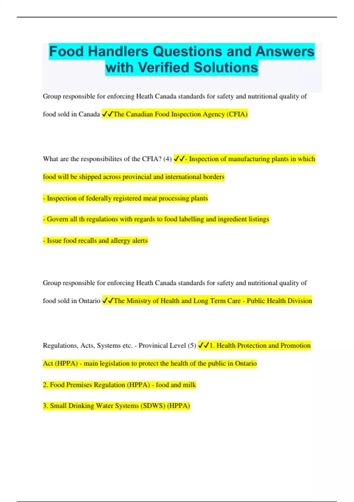 Food Handlers Questions and Answers 100 Pass Food Handlers Stuvia US