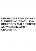 CHAMPIONS REAL ESTATE MARKETING EXAM / 120+ QUESTIONS AND CORRECT ANSWERS 2023/2024 / GRADED A+.
