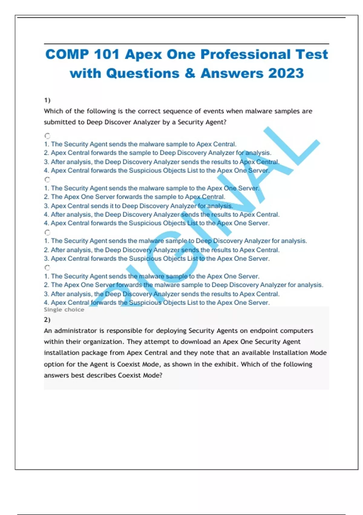 Apex One Professional Test with Questions & Answers 2023. - COMP 101 ...