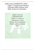AQA A-level CHEMISTRY 7405/1 Paper 1 Inorganic and Physical Chemistry Mark scheme June 2022, Exams for Chemistry AQA A-level CHEMISTRY 7405/1 Paper 1 Inorganic and Physical Chemistry Mark scheme June 2021 Version