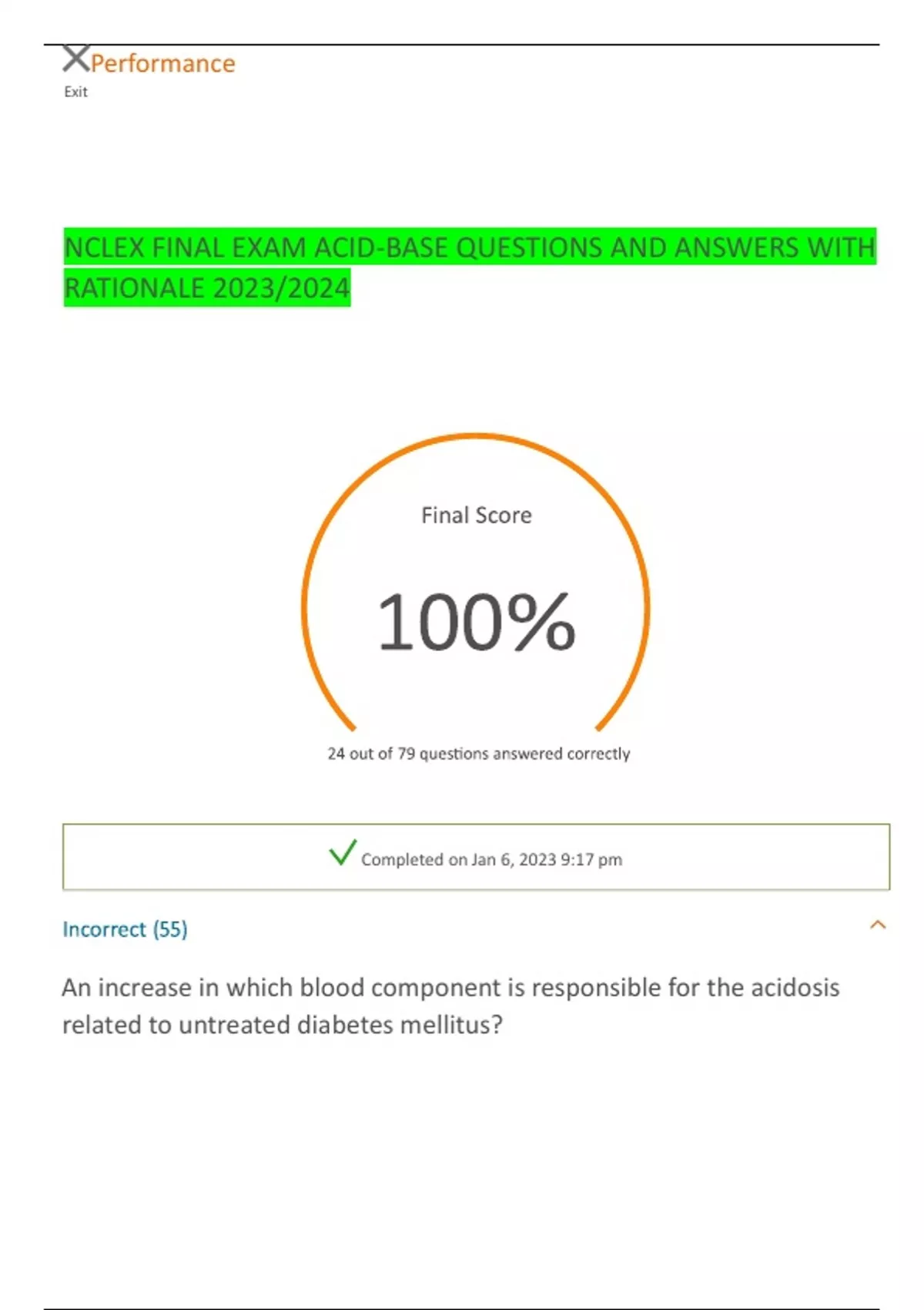 NCLEX FINAL EXAM ACIDBASE QUESTIONS AND ANSWERS WITH RATIONALE